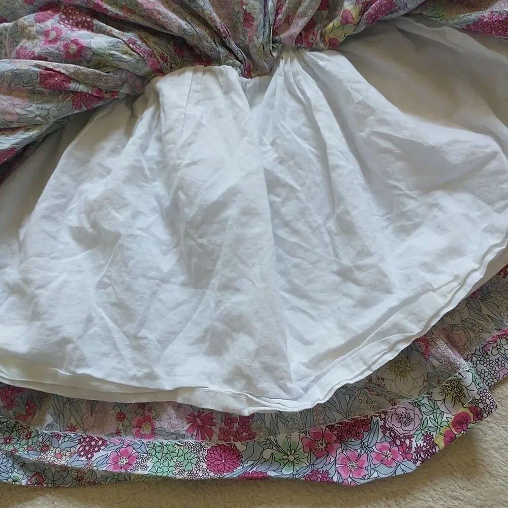Jacadi Paris Skirt Girls 4A 104 Multicolor Floral Lined Cotton Flare A Line